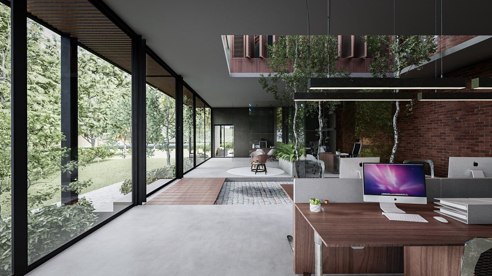Modern glass office interior with daylight